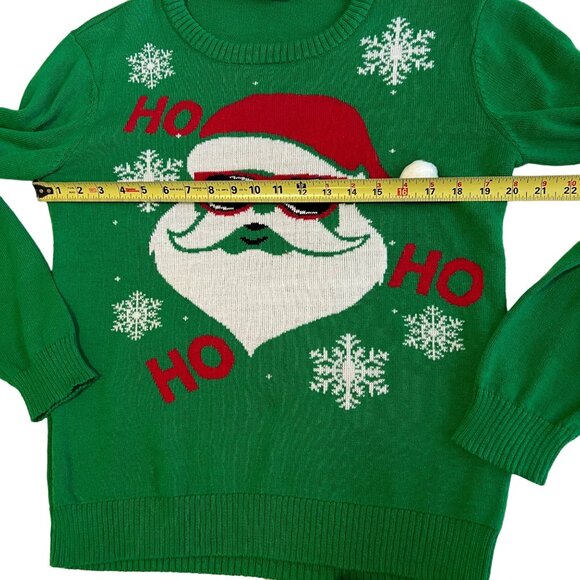 Well Worn Holiday Sweater Womens Green Santa Ho Ho Ho Ugly Christmas Size L - Picture 8 of 10